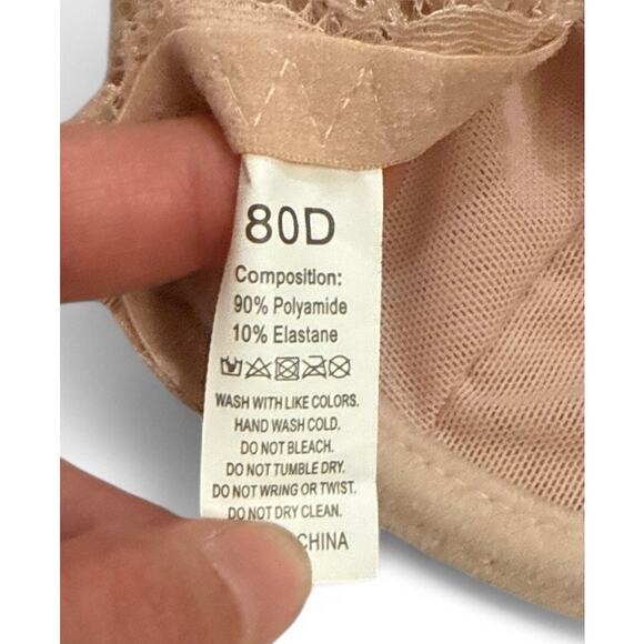 Women's Spaghetti Strappy Non-Padded Light Pink Lacy Underwired Bralette Bra 36D - Picture 5 of 5